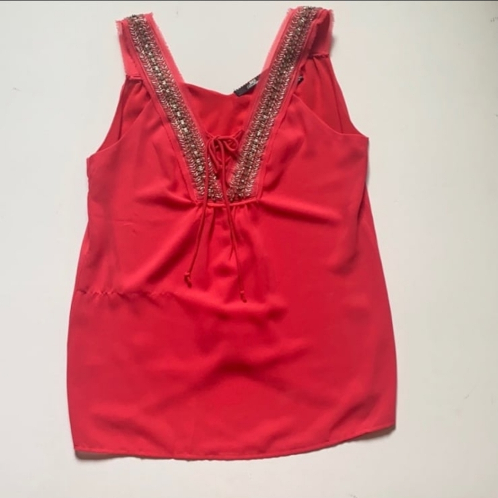 BKE Red Tank Blouse with Embellished V-Neck